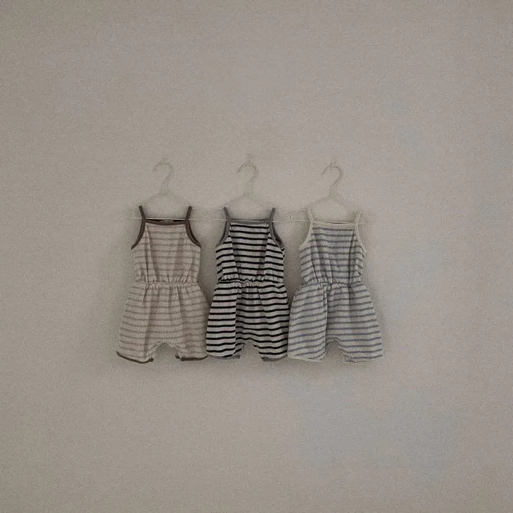 Striped Waffle Romper - Charcoal