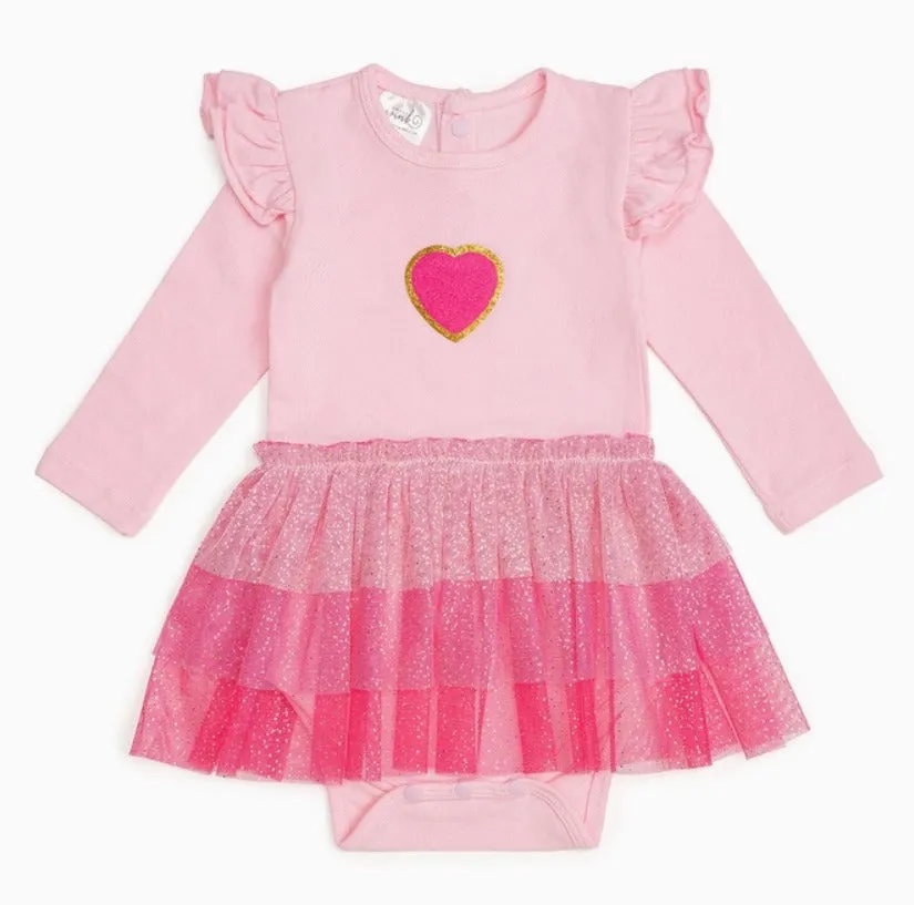 Sweet Wink - Pink Petal Valentine's Day Long Sleeve Tutu Bodysuit