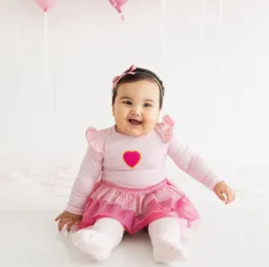 Sweet Wink - Pink Petal Valentine's Day Long Sleeve Tutu Bodysuit