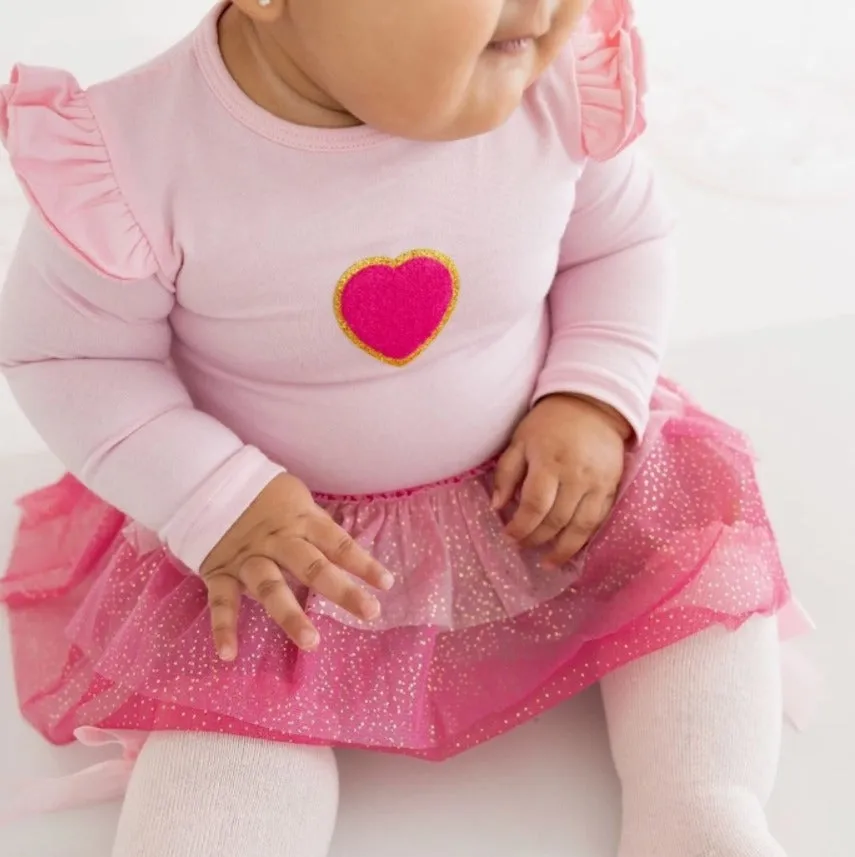 Sweet Wink - Pink Petal Valentine's Day Long Sleeve Tutu Bodysuit