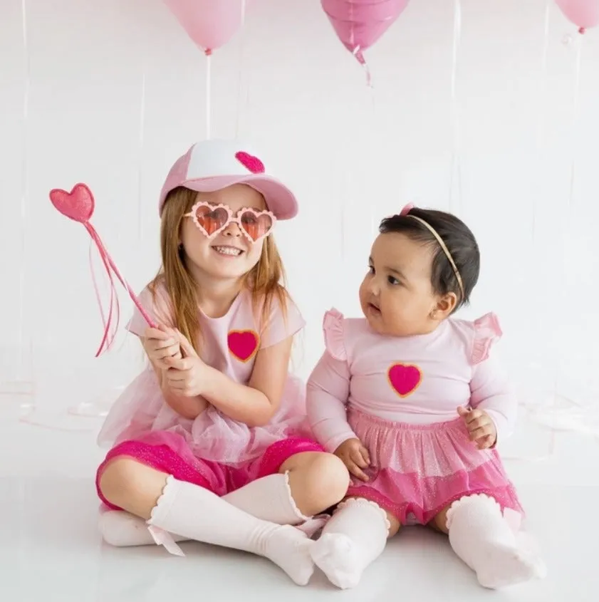 Sweet Wink - Pink Petal Valentine's Day Long Sleeve Tutu Bodysuit