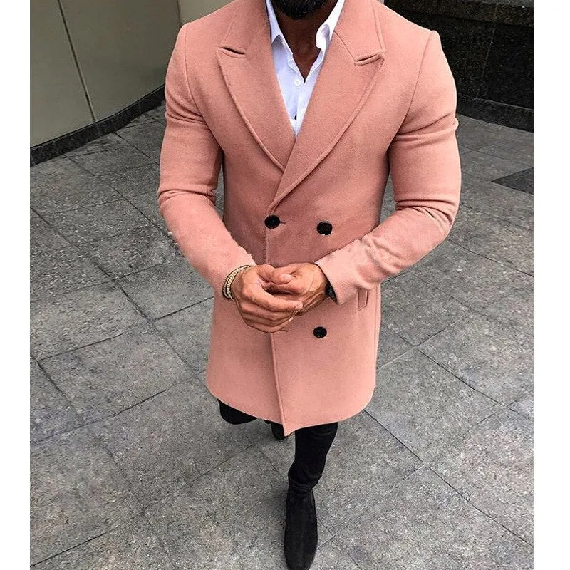 Voguable Men's White Double Breasted Trench Coat  Winter New Slim Fit Overcoat Casual Solid Color Windbreaker Outwear Manteau Homme