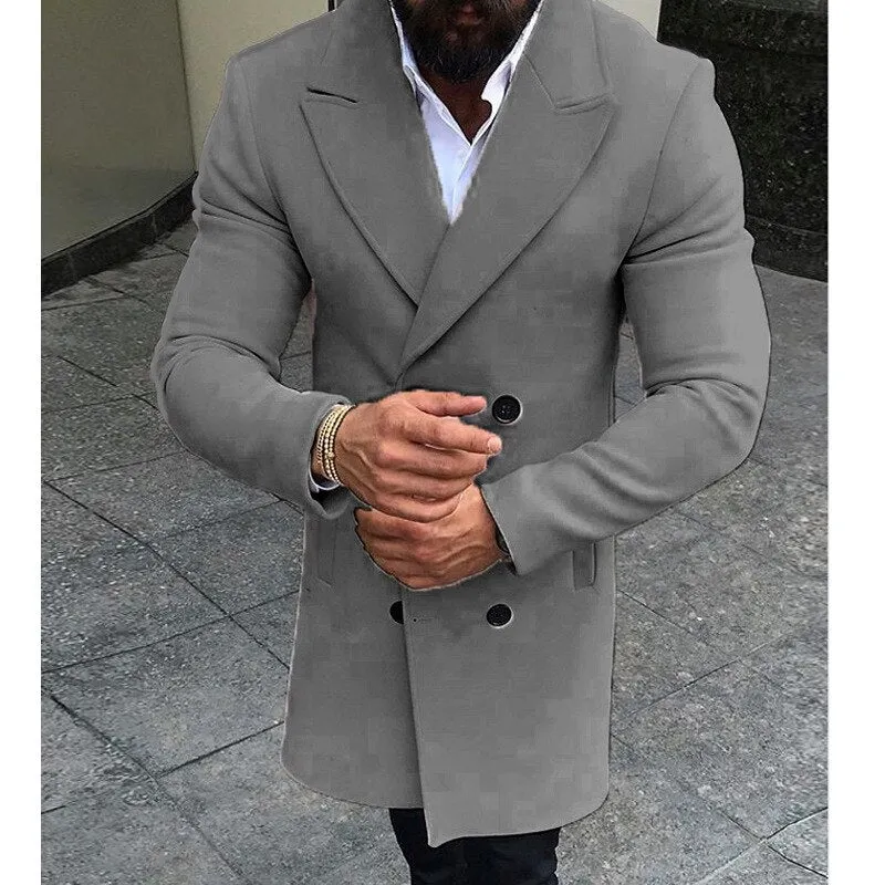 Voguable Men's White Double Breasted Trench Coat  Winter New Slim Fit Overcoat Casual Solid Color Windbreaker Outwear Manteau Homme