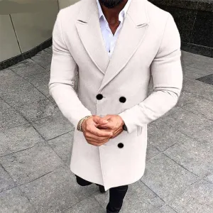 Voguable Men's White Double Breasted Trench Coat  Winter New Slim Fit Overcoat Casual Solid Color Windbreaker Outwear Manteau Homme
