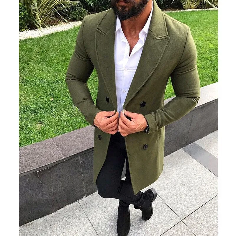 Voguable Men's White Double Breasted Trench Coat  Winter New Slim Fit Overcoat Casual Solid Color Windbreaker Outwear Manteau Homme