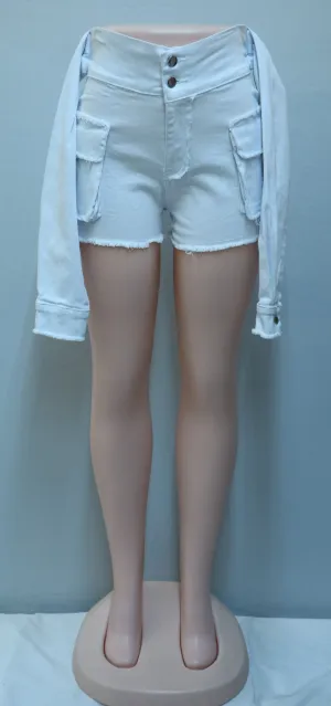 White Denim Arm Sleeve Shorts