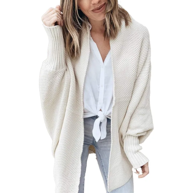 Women Batwing Sleeve Sweater Open Front Kimono Oversized Wrap Cardigan