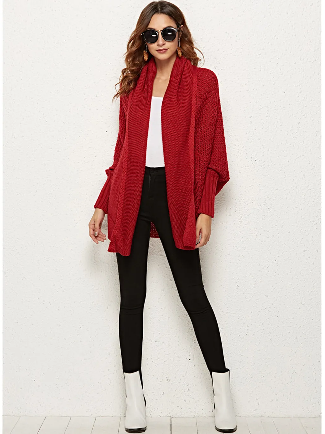 Women Batwing Sleeve Sweater Open Front Kimono Oversized Wrap Cardigan