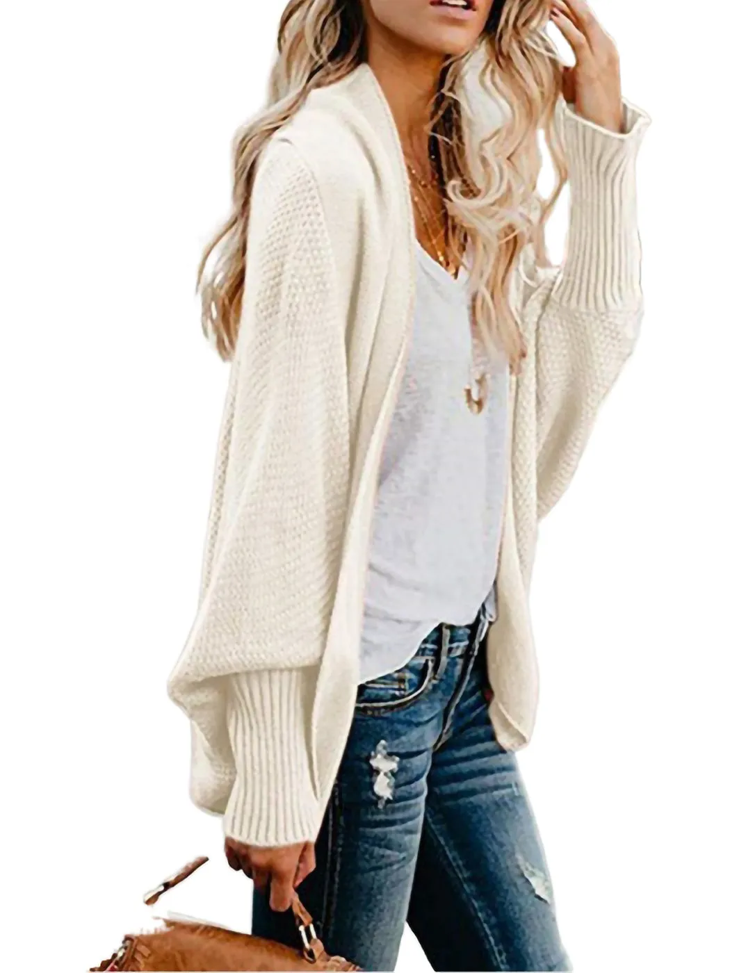Women Batwing Sleeve Sweater Open Front Kimono Oversized Wrap Cardigan