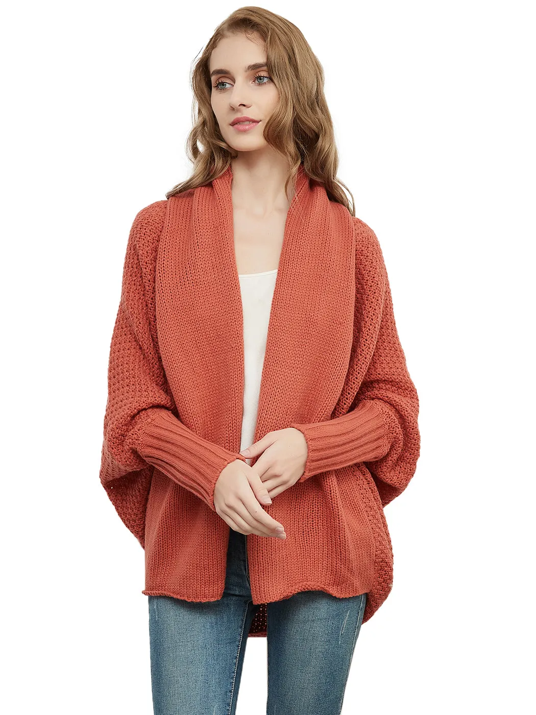 Women Batwing Sleeve Sweater Open Front Kimono Oversized Wrap Cardigan