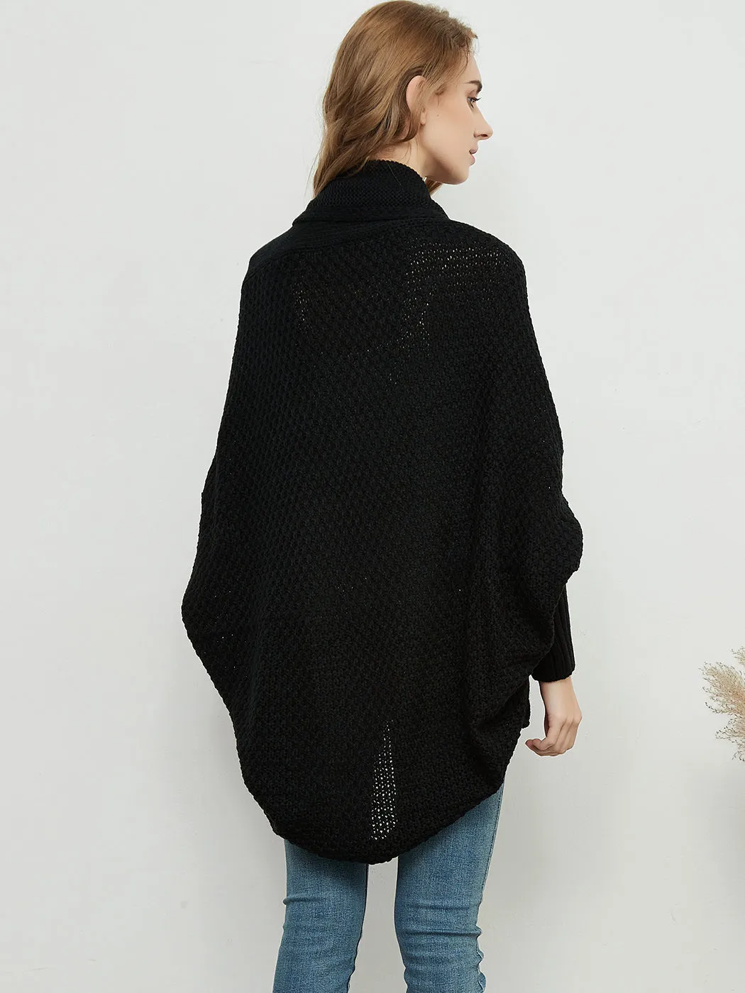 Women Batwing Sleeve Sweater Open Front Kimono Oversized Wrap Cardigan
