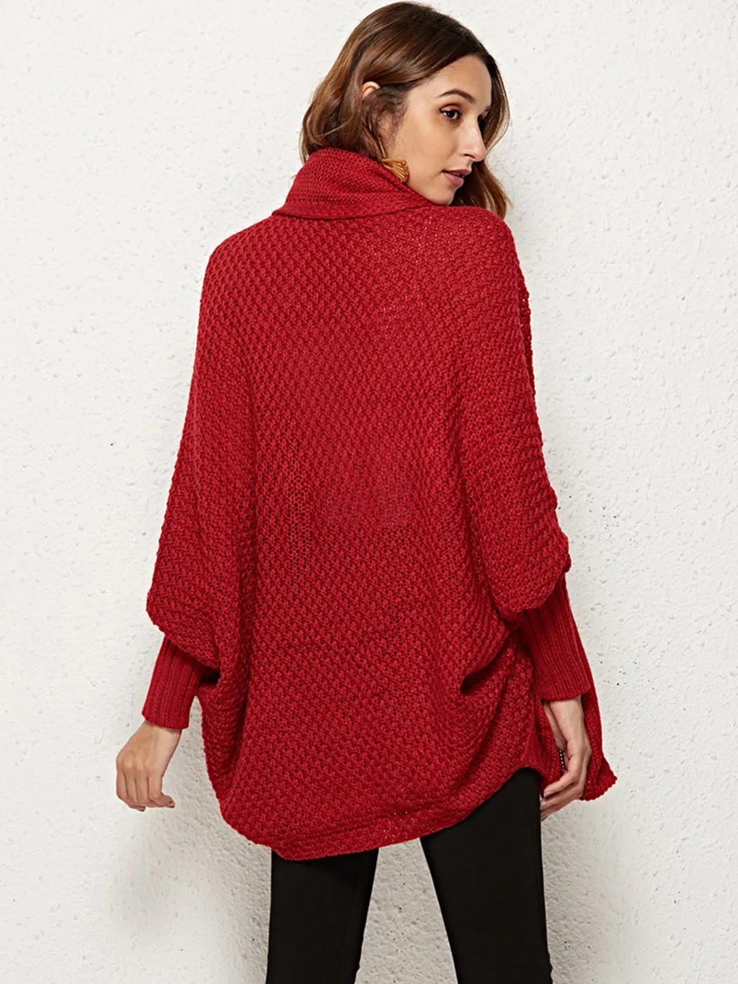 Women Batwing Sleeve Sweater Open Front Kimono Oversized Wrap Cardigan