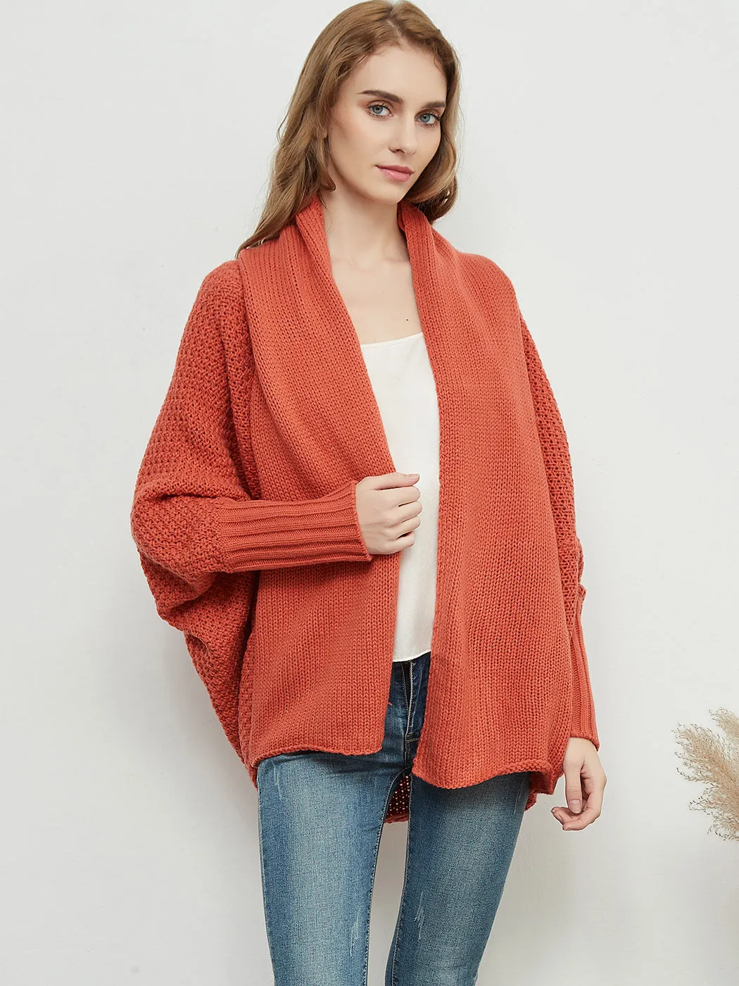 Women Batwing Sleeve Sweater Open Front Kimono Oversized Wrap Cardigan