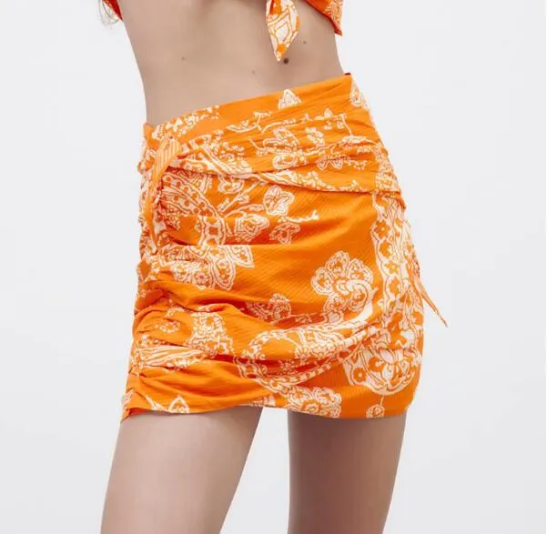 Women  Fashion With Knot Printed Pleat Mini Pants Vintage High Waist Back Zipper Female Pants Mujer