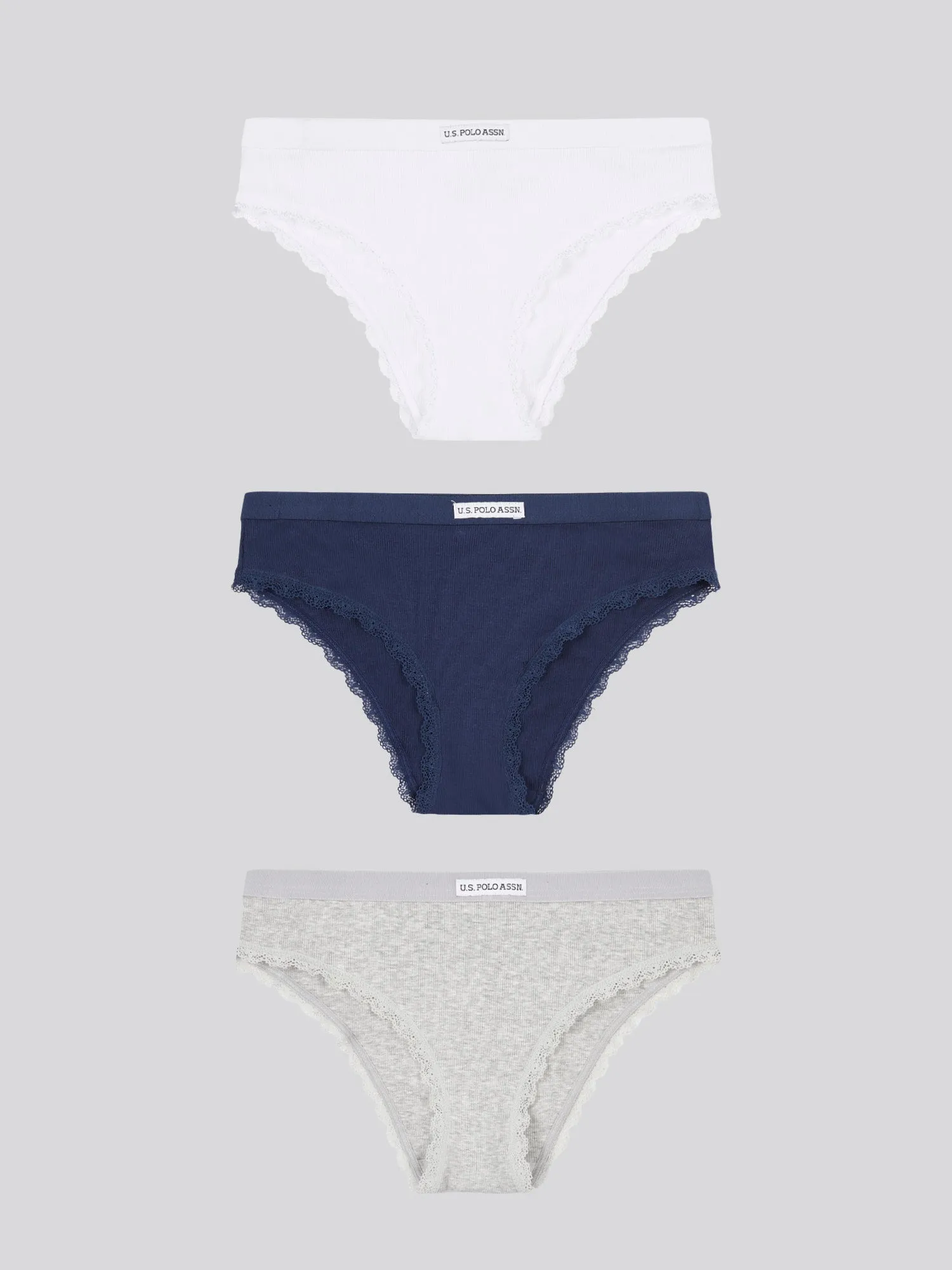 Womens 3 Pack Lace Trim Bikini Brief in Peacoat
