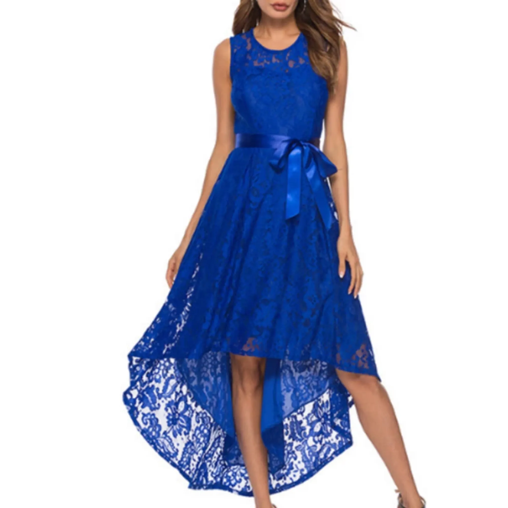 Women's Summer Casual High-Waist Lace A-Line Maxi Dress