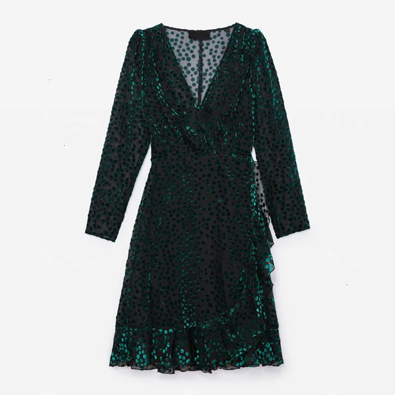 Women's Summer V-Neck Long-Sleeved Dress With Ruffles