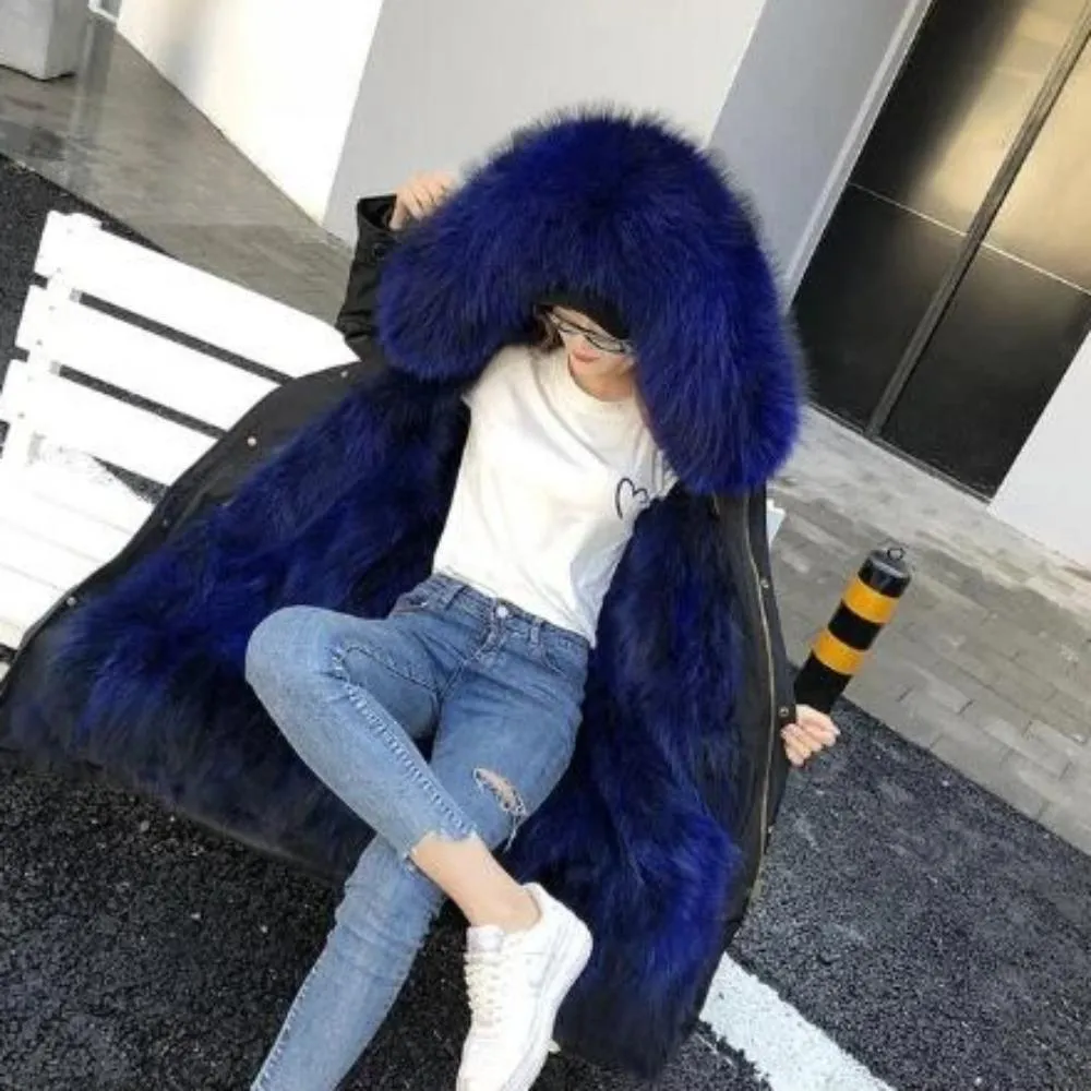 Women's Winter Casual Long Hooded Parka With Fox Fur