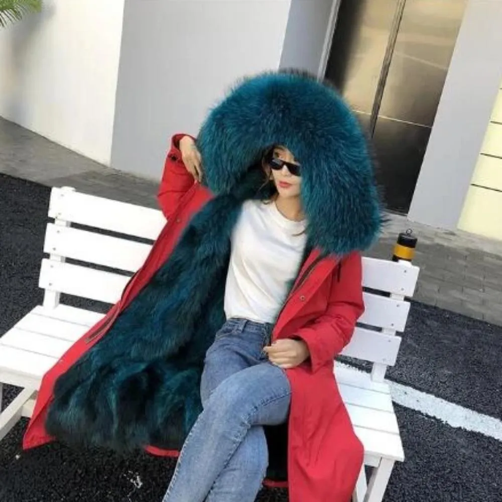 Women's Winter Casual Long Hooded Parka With Fox Fur