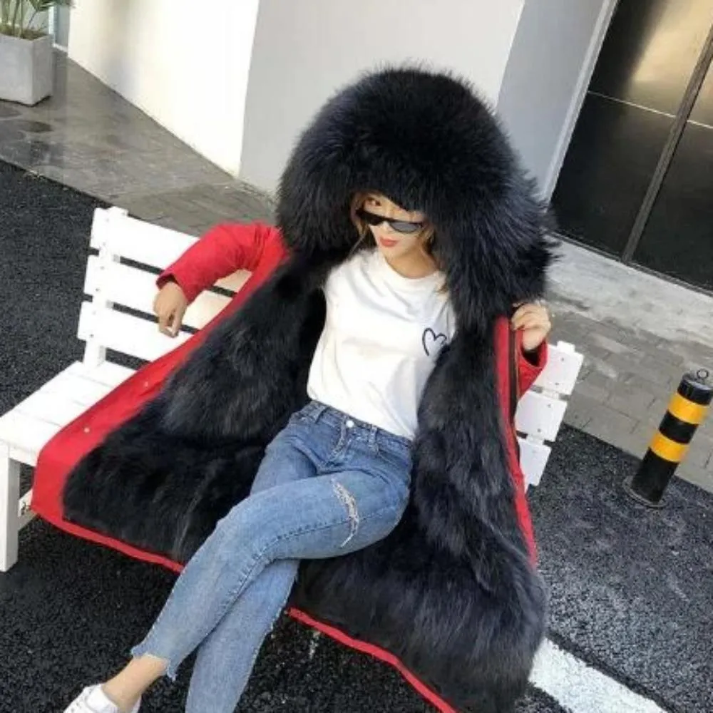 Women's Winter Casual Long Hooded Parka With Fox Fur