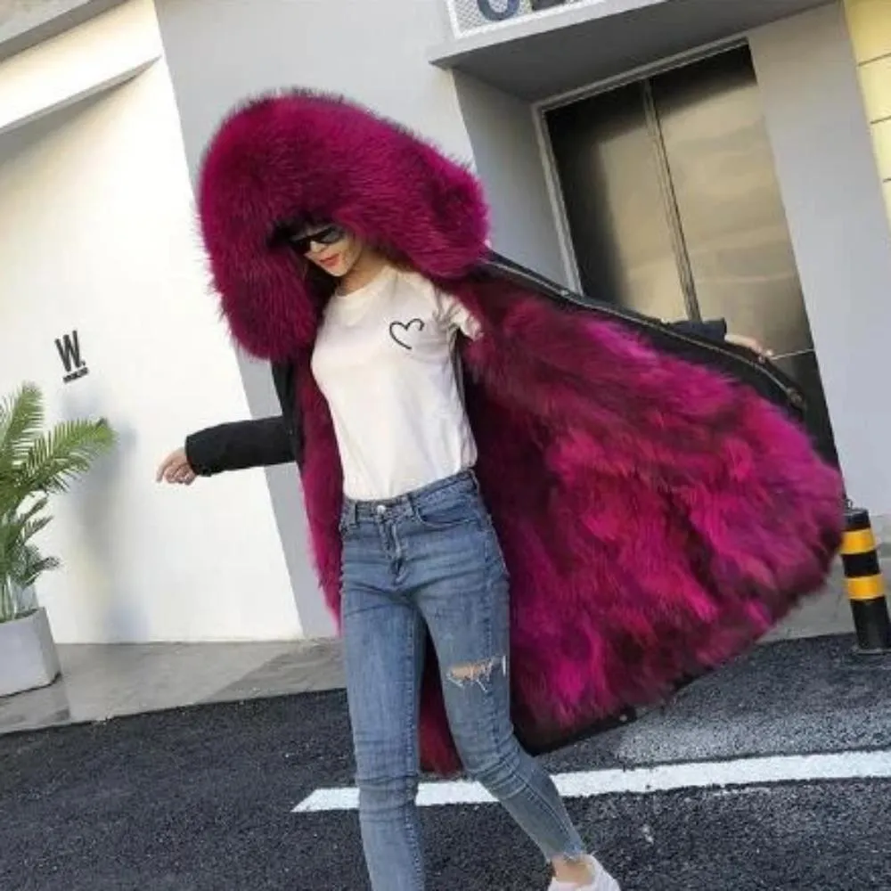 Women's Winter Casual Long Hooded Parka With Fox Fur