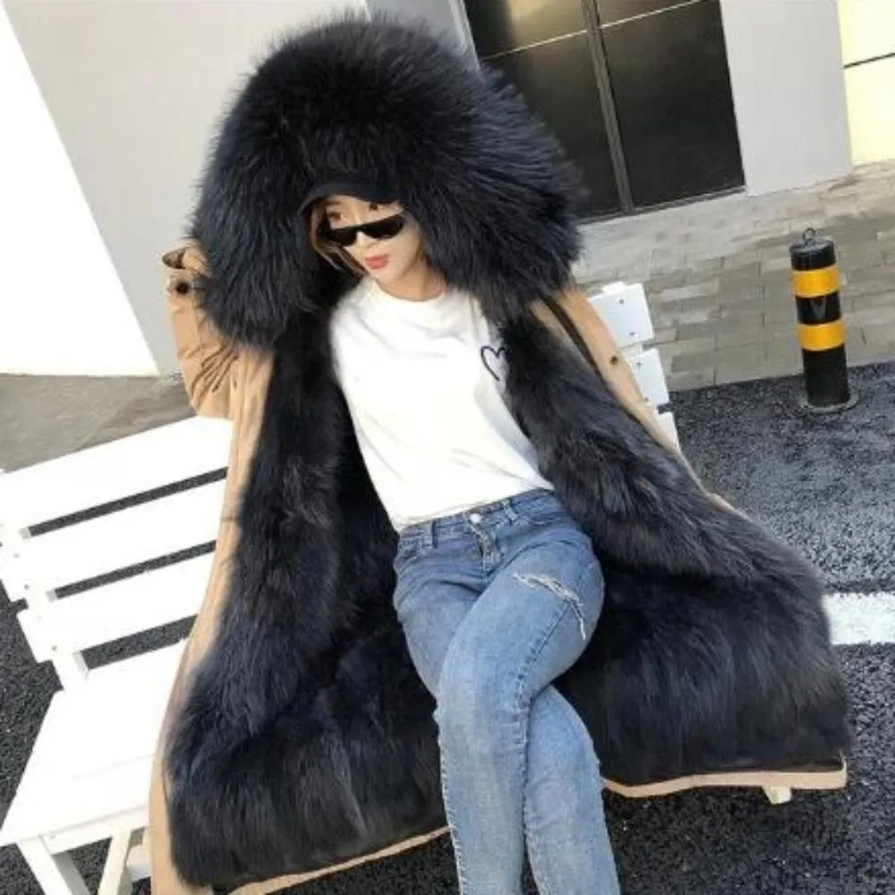 Women's Winter Casual Long Hooded Parka With Fox Fur