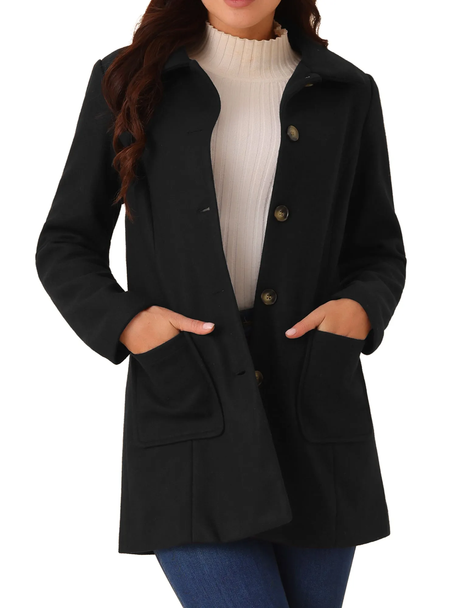 Women's Winter Overcoat Mid-Long Casual Notch Lapel Single-Breasted Peacoat