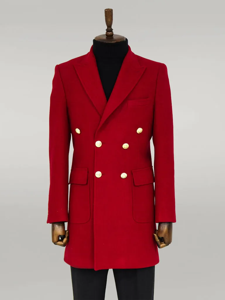 WSS Metal Buttoned Double Breasted Burgundy Men Coat  - Singen