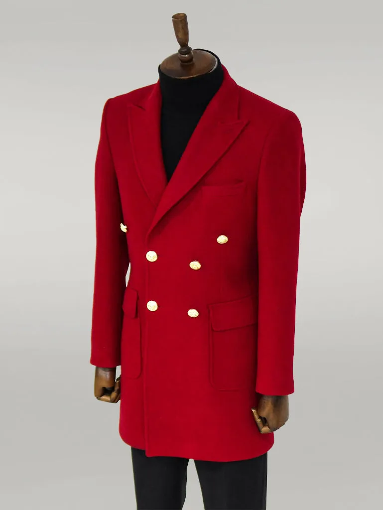 WSS Metal Buttoned Double Breasted Burgundy Men Coat  - Singen