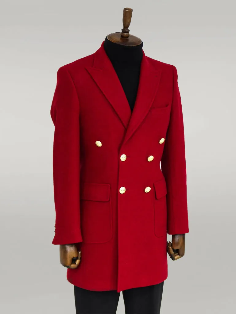 WSS Metal Buttoned Double Breasted Burgundy Men Coat  - Singen