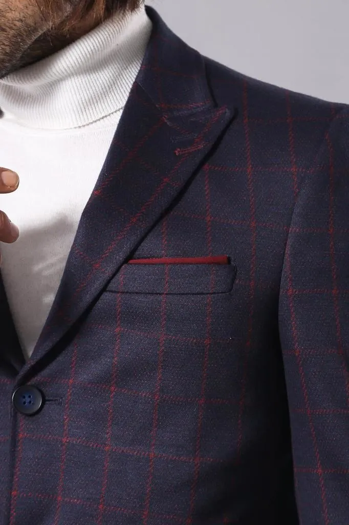 WSS Plaid Navy Blue Men Coat  - Singen
